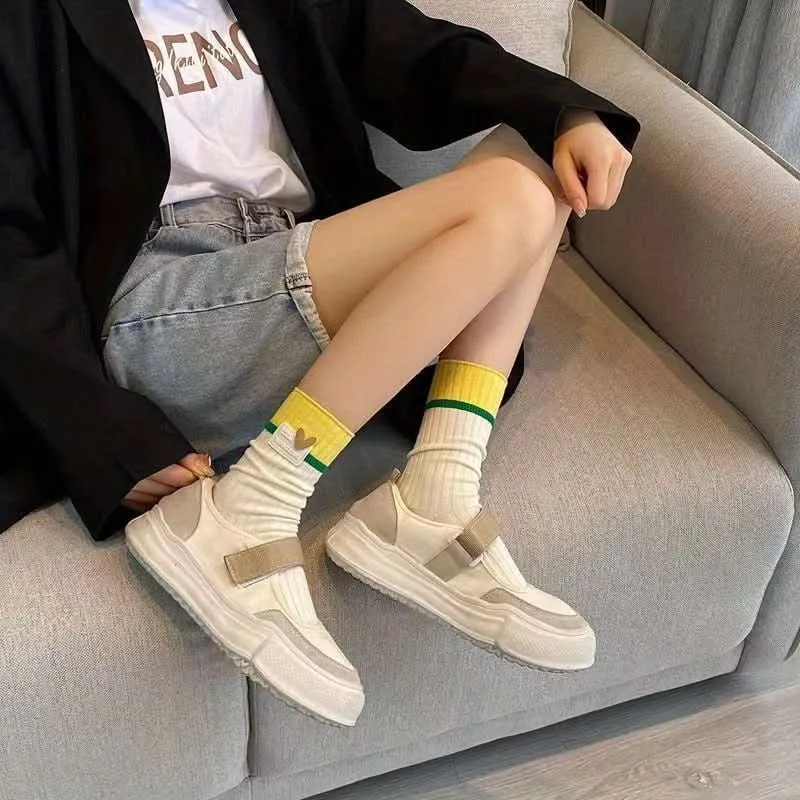 4 Pairs Women’s Dopamine Color Socks – Trendy Patchwork