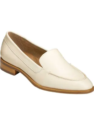 AEROSOLES Womens Ivory Burnished Finish Notched Upper Cushioned East Side Almond Toe Stacked Heel Slip On Leather Loafers Shoes M