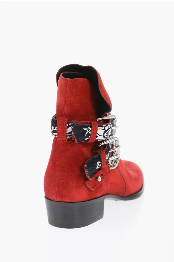Amiri Leather Suede BANDANA Boots With Chain And Straps