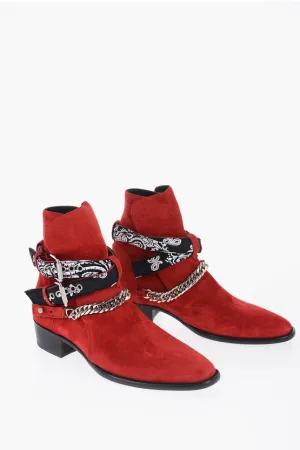 Amiri Leather Suede BANDANA Boots With Chain And Straps