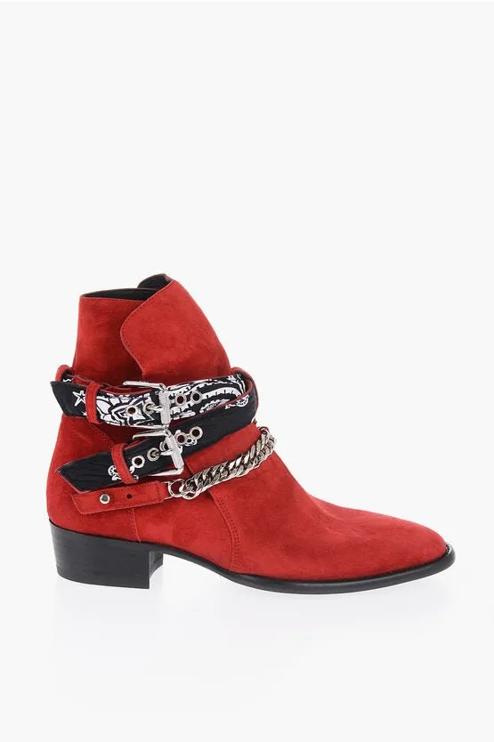 Amiri Leather Suede BANDANA Boots With Chain And Straps