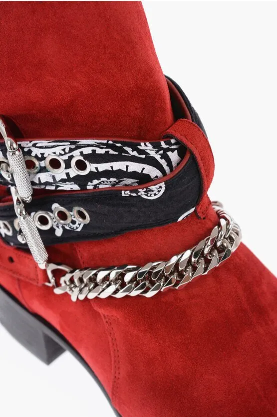 Amiri Leather Suede BANDANA Boots With Chain And Straps