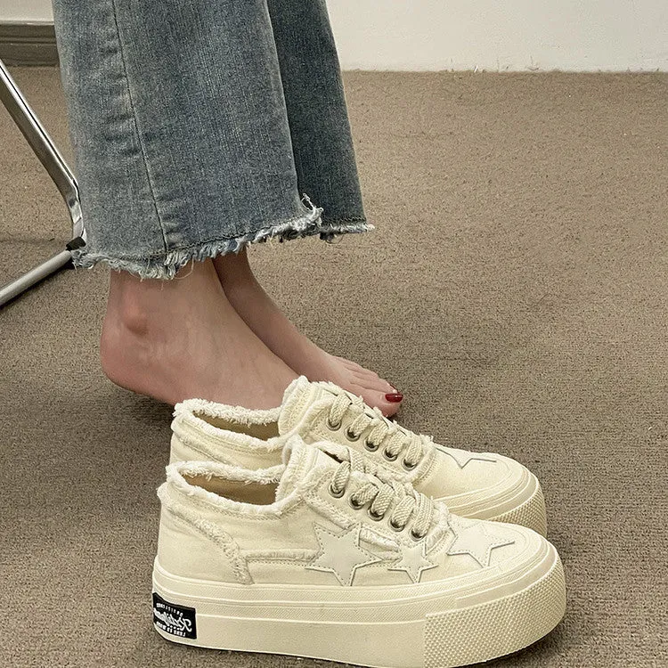 Amozae-Back To School Gifts Stars Frayed Trim Sneakers