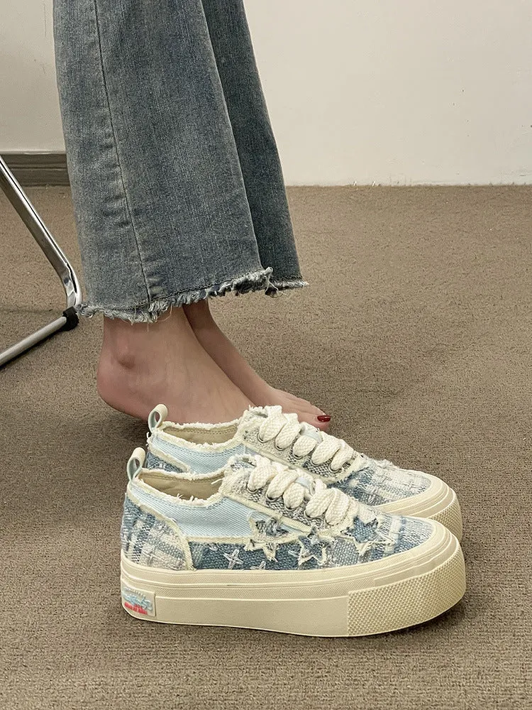 Amozae-Back To School Gifts Stars Frayed Trim Sneakers