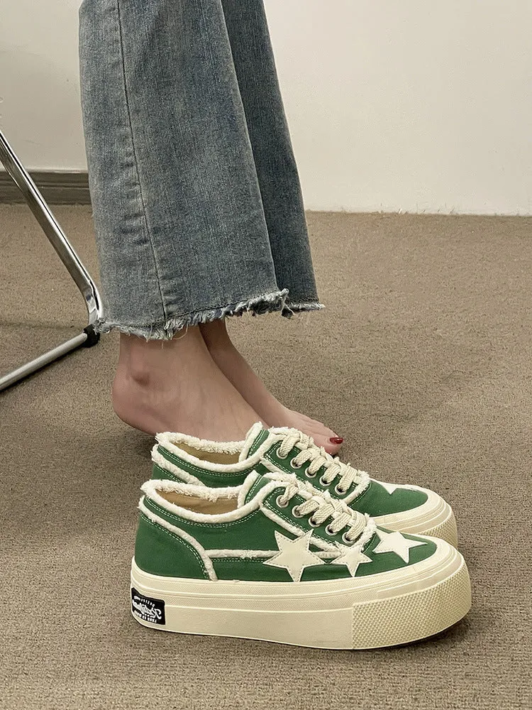 Amozae-Back To School Gifts Stars Frayed Trim Sneakers
