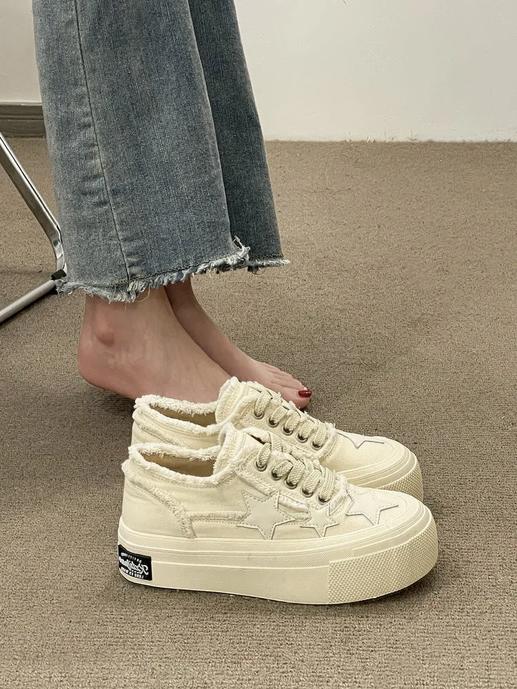 Amozae-Back To School Gifts Stars Frayed Trim Sneakers