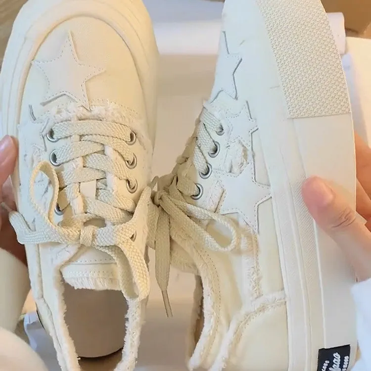 Amozae-Back To School Gifts Stars Frayed Trim Sneakers