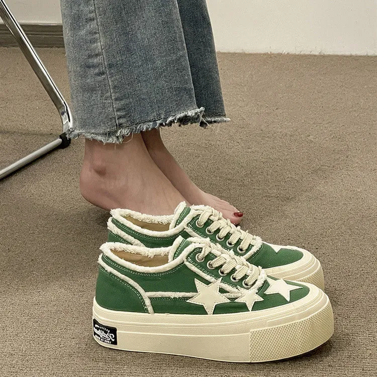 Amozae-Back To School Gifts Stars Frayed Trim Sneakers