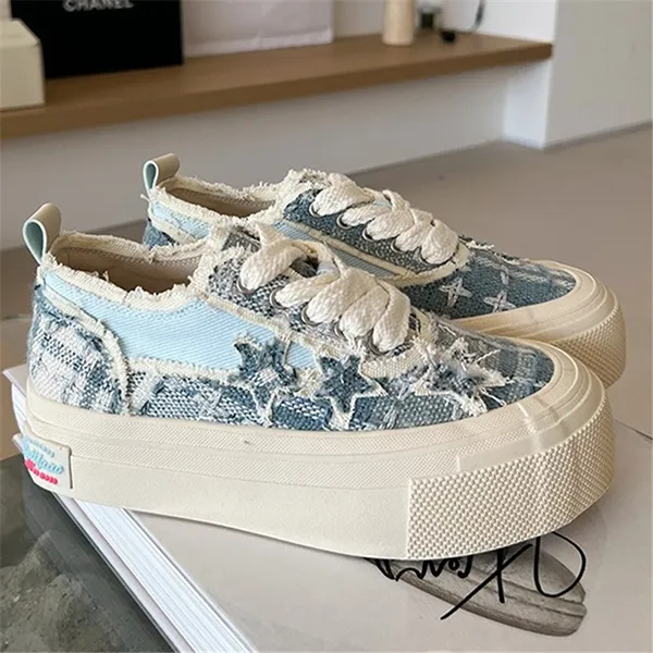 Amozae-Back To School Gifts Stars Frayed Trim Sneakers