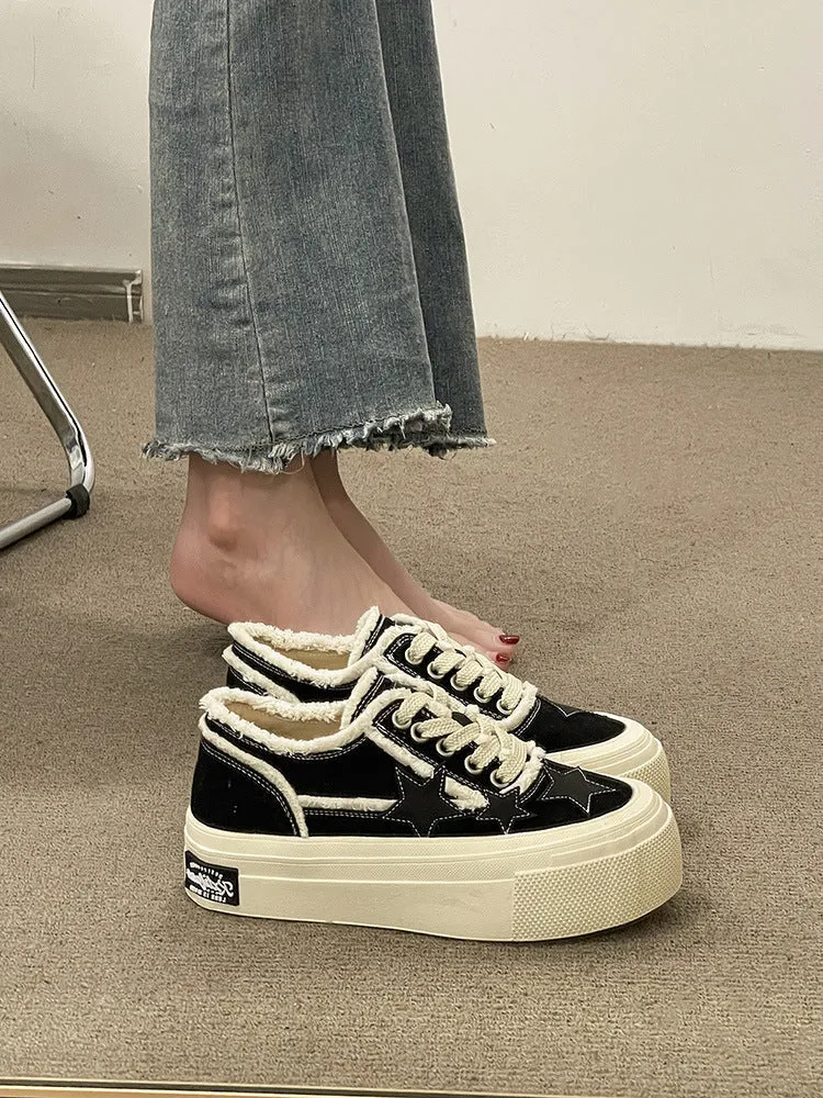 Amozae-Back To School Gifts Stars Frayed Trim Sneakers