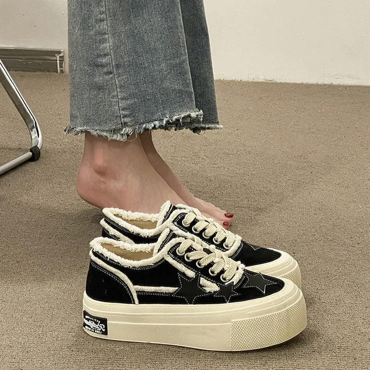Amozae-Back To School Gifts Stars Frayed Trim Sneakers