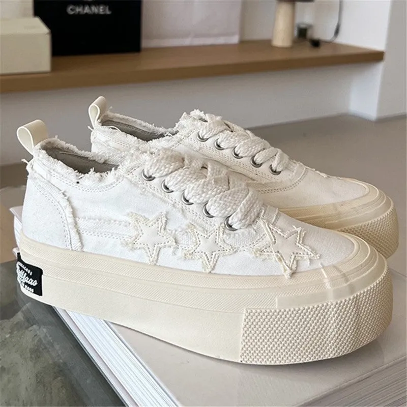 Amozae-Back To School Gifts Stars Frayed Trim Sneakers