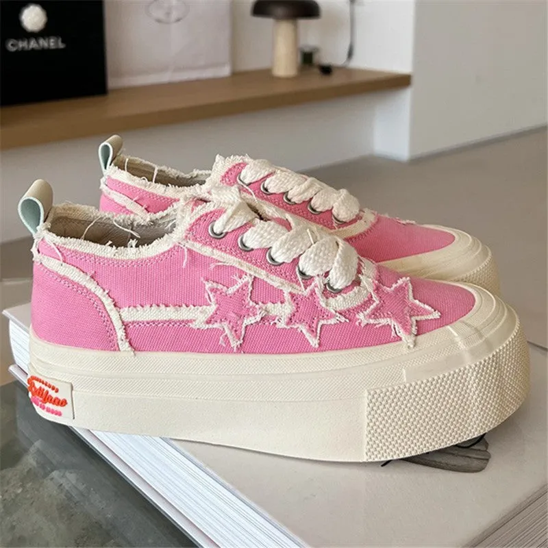 Amozae-Back To School Gifts Stars Frayed Trim Sneakers