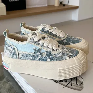 Amozae-Back To School Gifts Stars Frayed Trim Sneakers