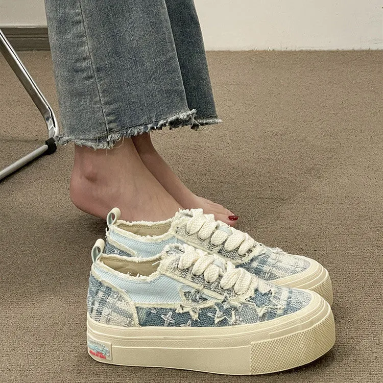Amozae-Back To School Gifts Stars Frayed Trim Sneakers