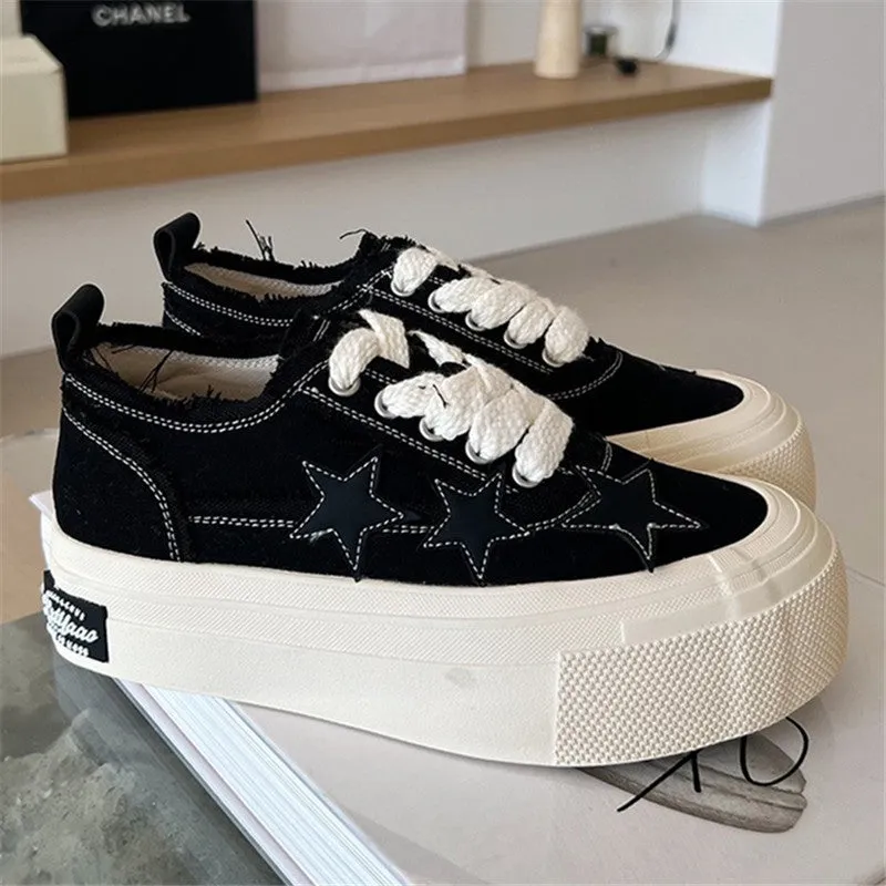 Amozae-Back To School Gifts Stars Frayed Trim Sneakers