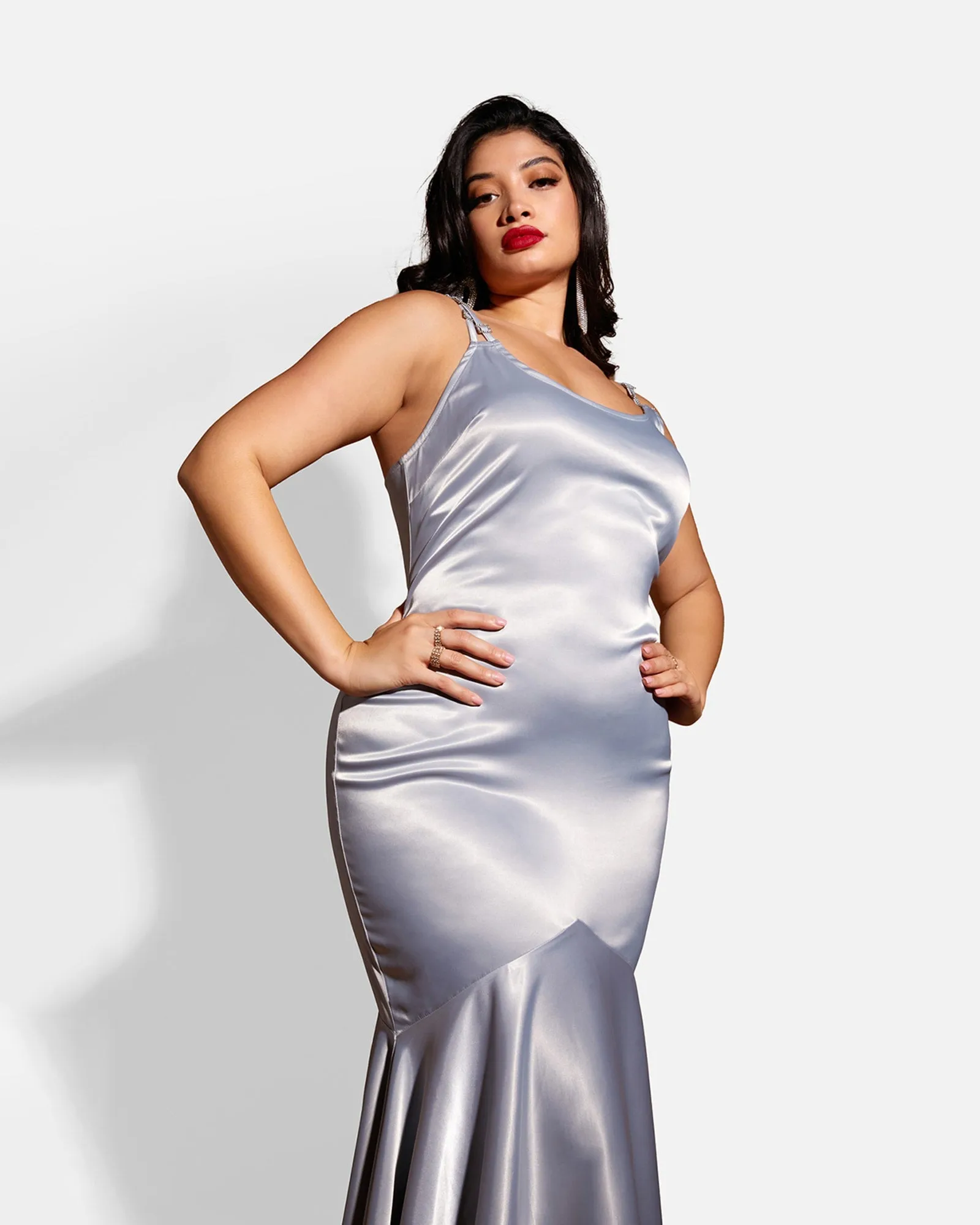 Aurelia Satin Mermaid Maxi Bodycon Dress - Platinum | Platinum