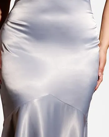 Aurelia Satin Mermaid Maxi Bodycon Dress - Platinum | Platinum