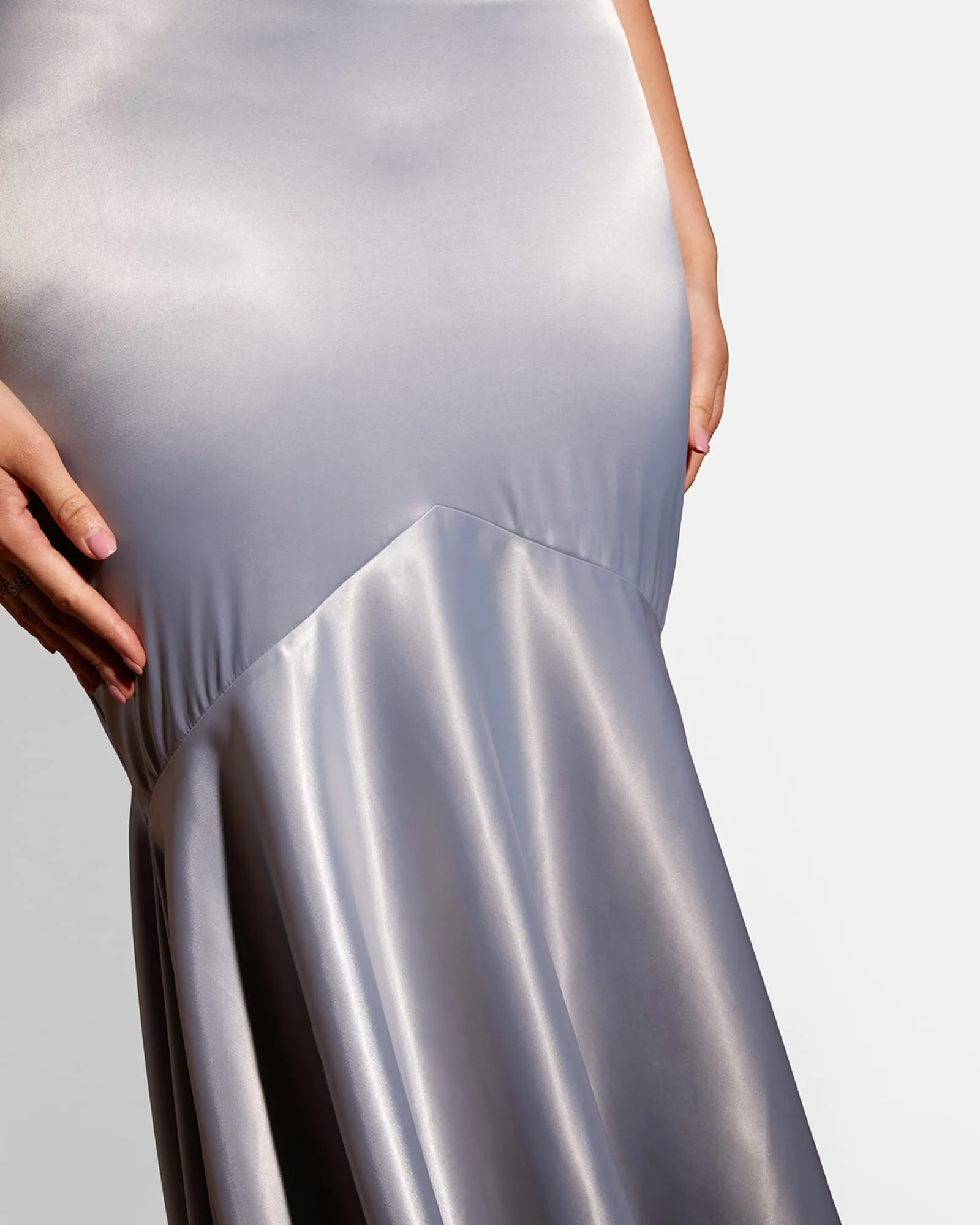 Aurelia Satin Mermaid Maxi Bodycon Dress - Platinum | Platinum