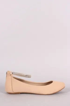 Bamboo Nubuck Metallic Ankle Strap Flats
