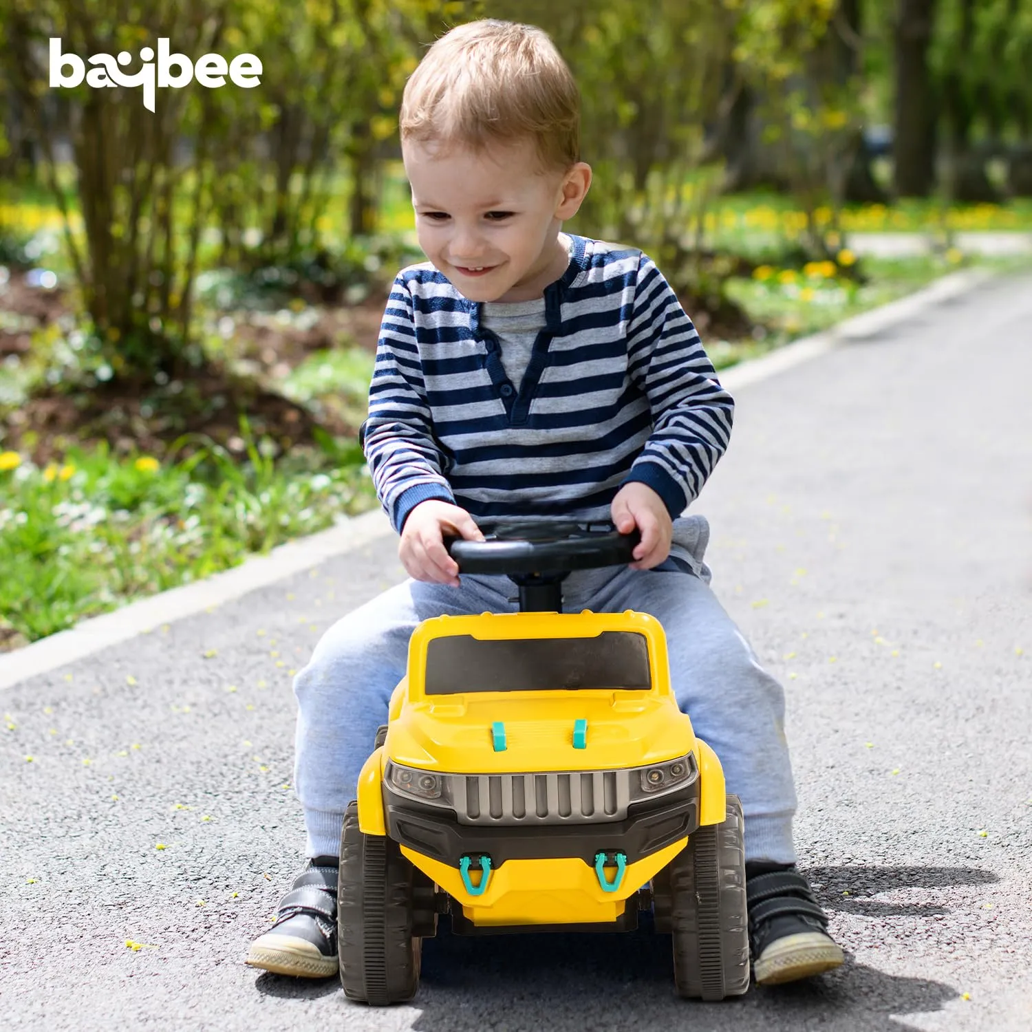 BAYBEE Baby Ride On Car for Kids,Push Ride On Toy Jeep with Music&Led Light,Toddlers Push Ride Baby Kids Car with Backrest,Under Seat Storage to Steering Wheel Drive 1 to 4 Years Old Kids (Speedy)