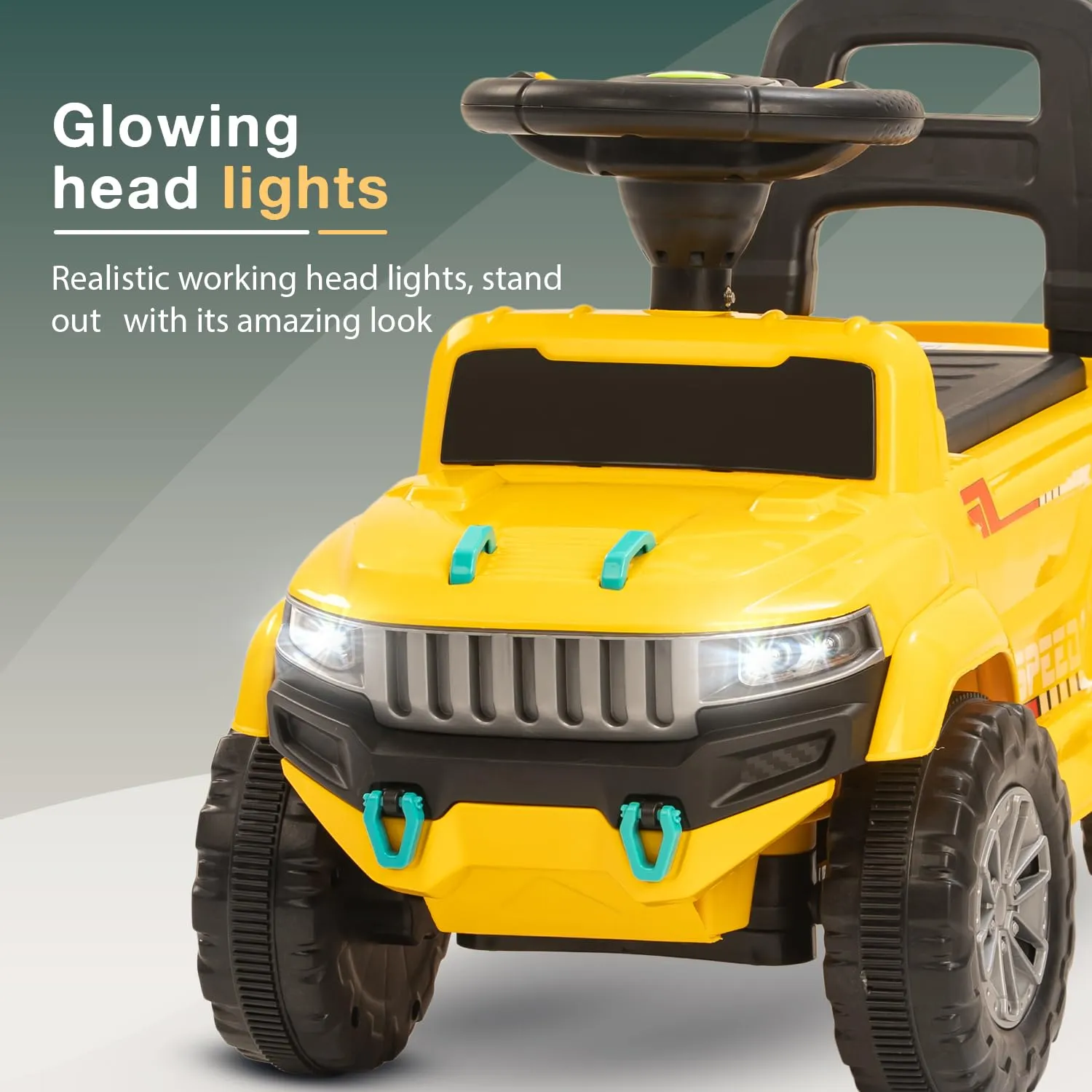 BAYBEE Baby Ride On Car for Kids,Push Ride On Toy Jeep with Music&Led Light,Toddlers Push Ride Baby Kids Car with Backrest,Under Seat Storage to Steering Wheel Drive 1 to 4 Years Old Kids (Speedy)
