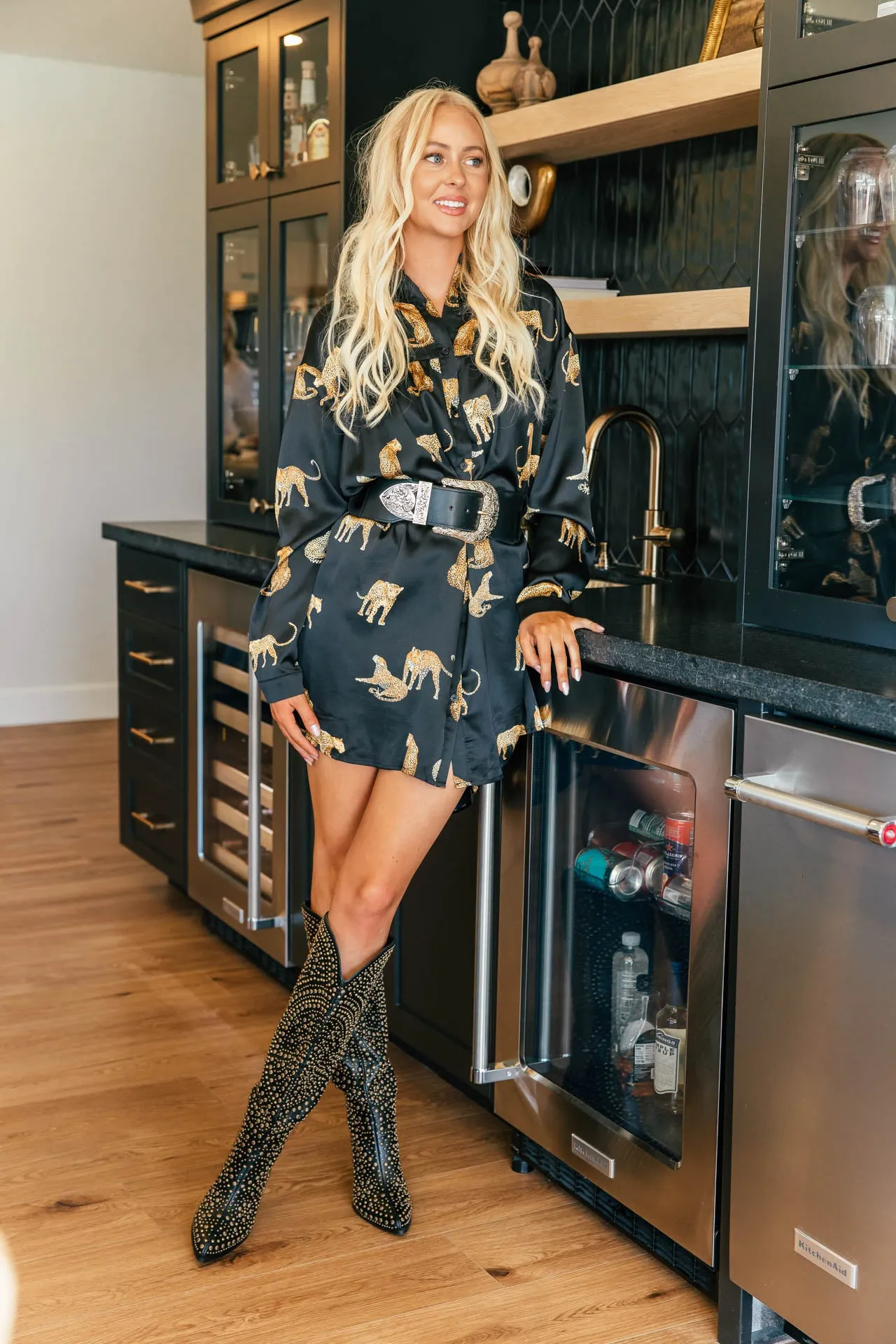 BEST SELLER!! Cheetah Satin Button Down Dress