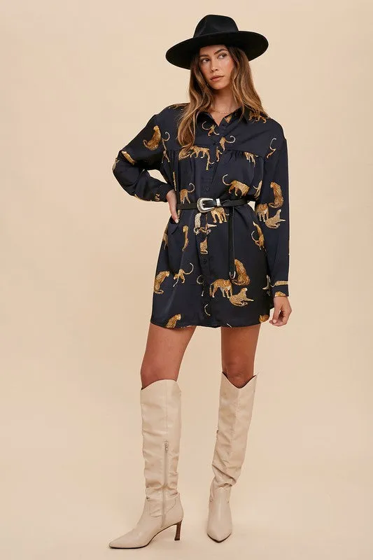 BEST SELLER!! Cheetah Satin Button Down Dress