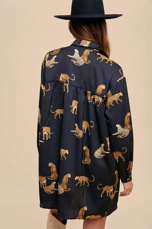 BEST SELLER!! Cheetah Satin Button Down Dress