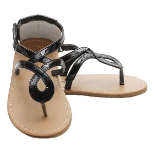Black Patent Scroll Style Adjustable Flip Flop Sandals Little Girl 7-4