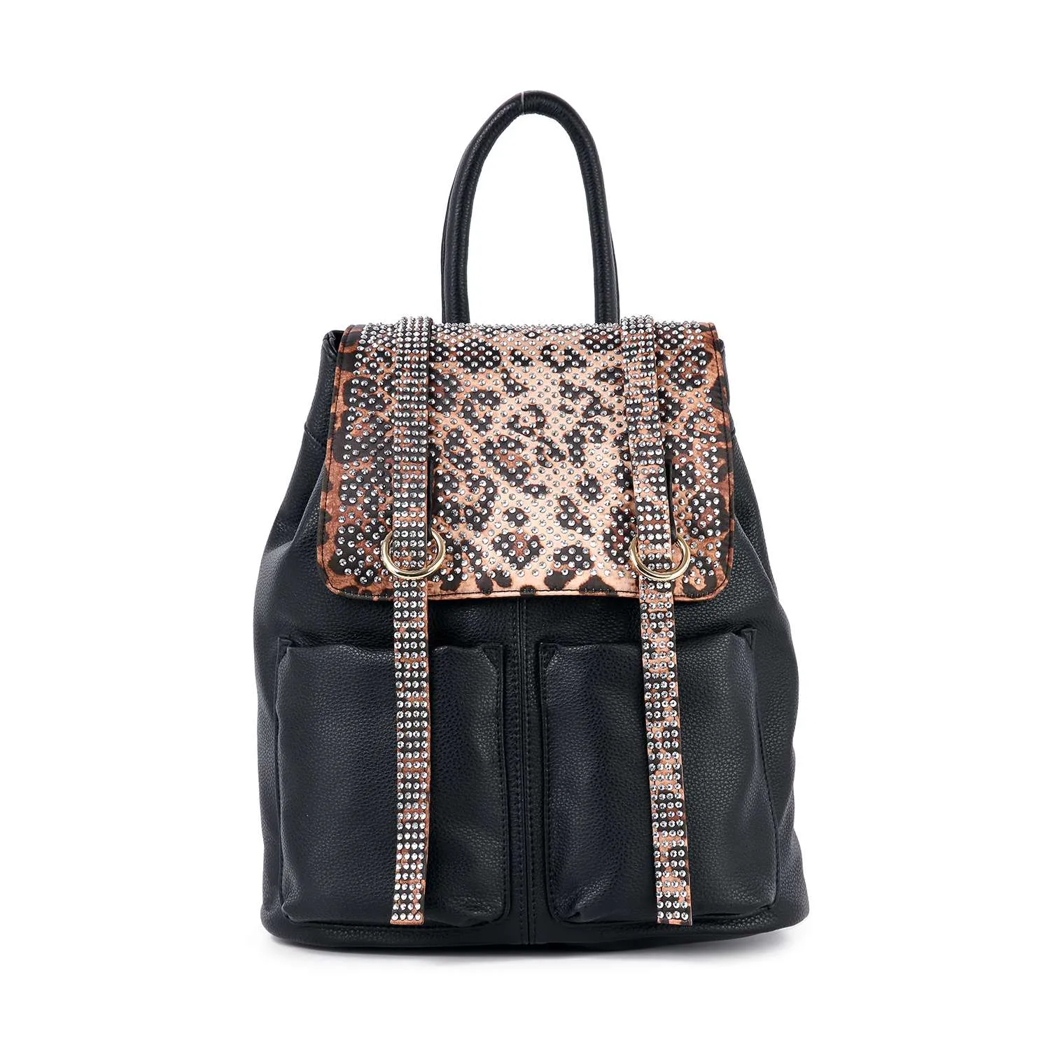 Black Rhinestone leopard Backpack Handbag