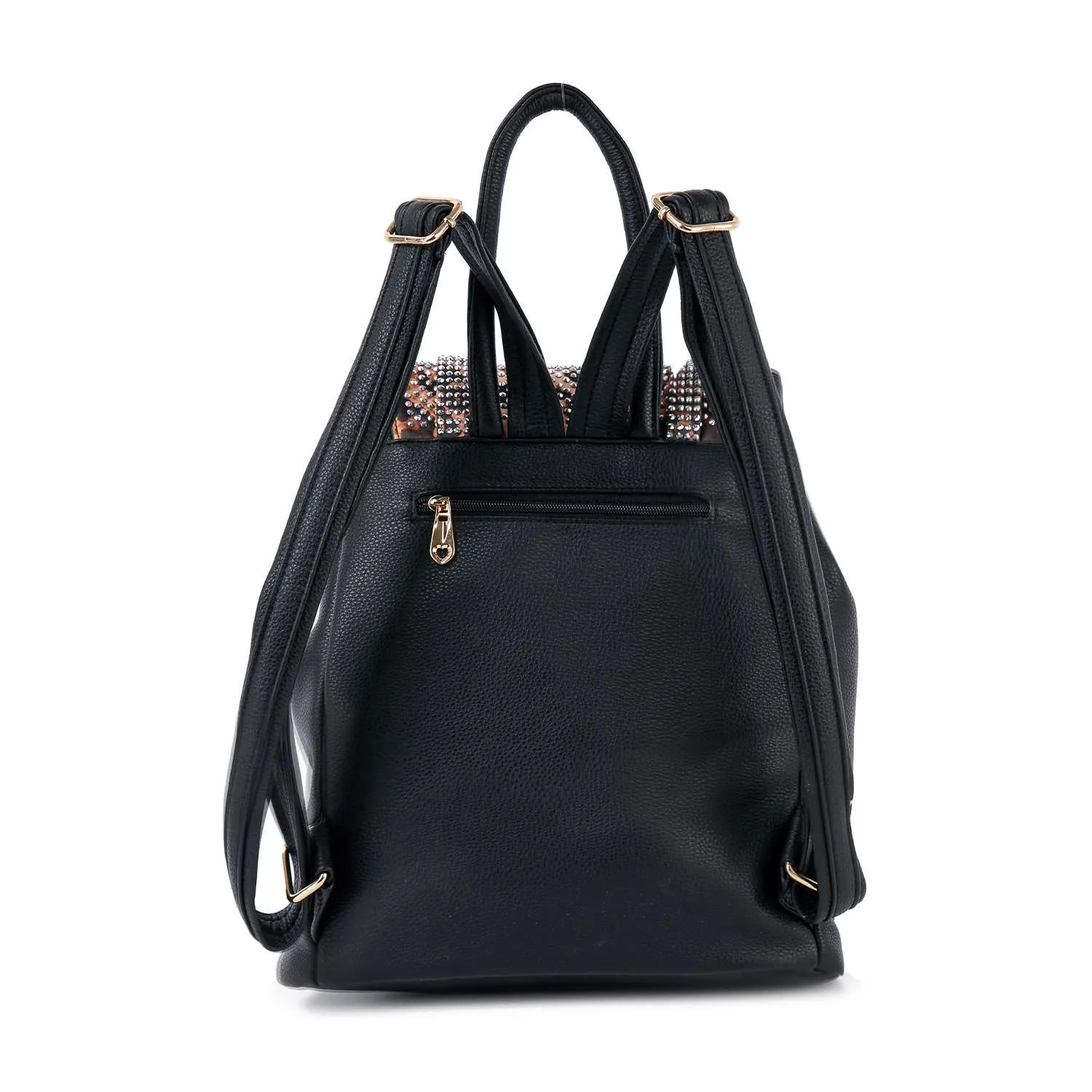 Black Rhinestone leopard Backpack Handbag