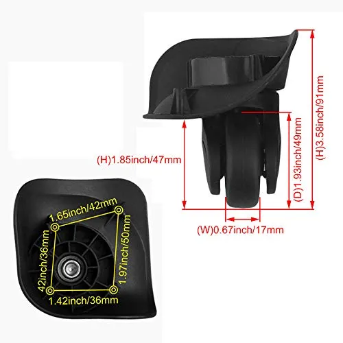 BQLZR Luggage Swivel 9.1cmx10.7x4.9cm Black Plastic Left & Right Wheels DIY Replacement Parts Pack of 2 (See Vedio First)