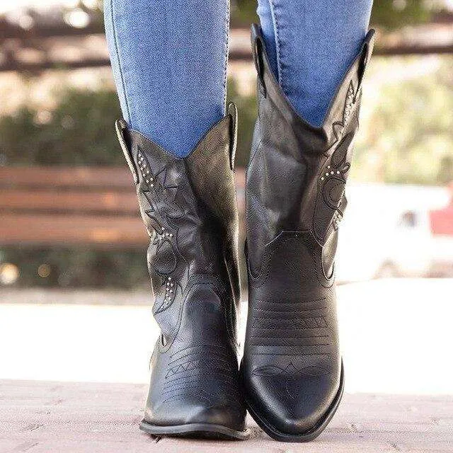 Classic Embroidered Western Cowgirl Boots