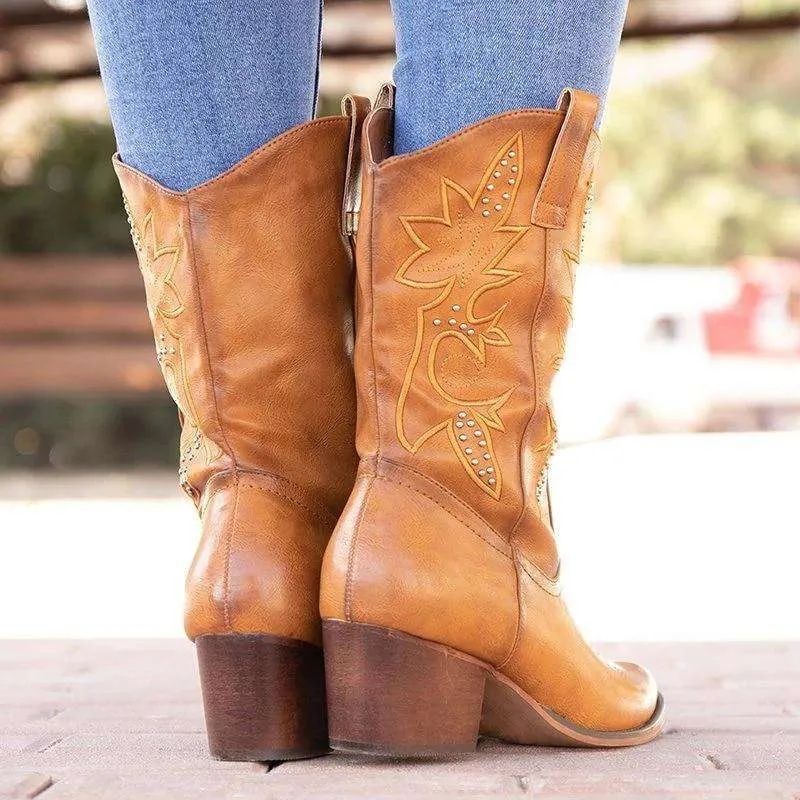 Classic Embroidered Western Cowgirl Boots