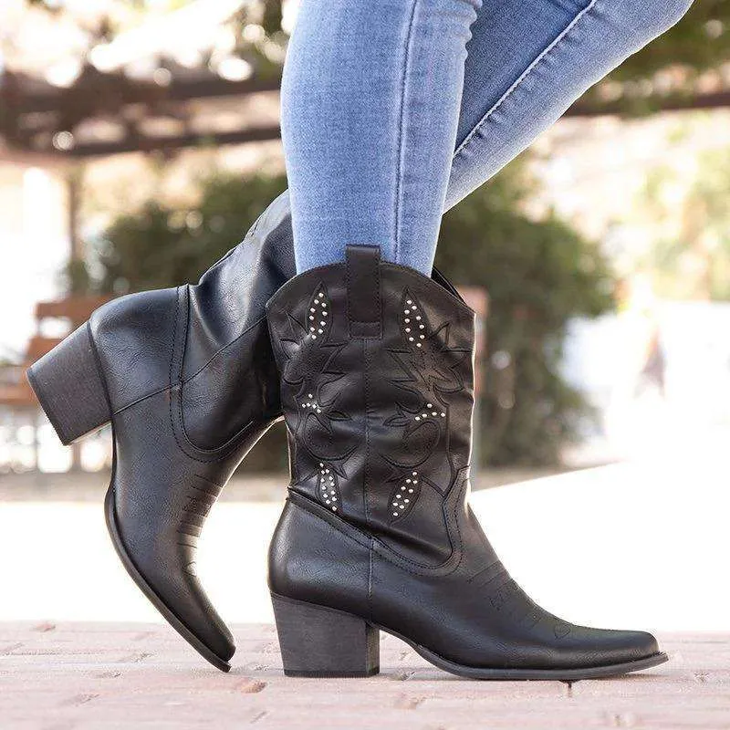 Classic Embroidered Western Cowgirl Boots