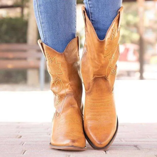 Classic Embroidered Western Cowgirl Boots
