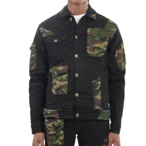 COPPER RIVET CAMO POCKET DENIM JACKET BLACK