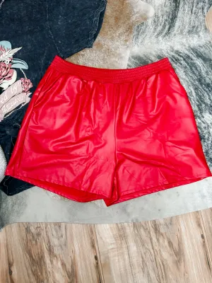 Curvy Faux leather red shorts