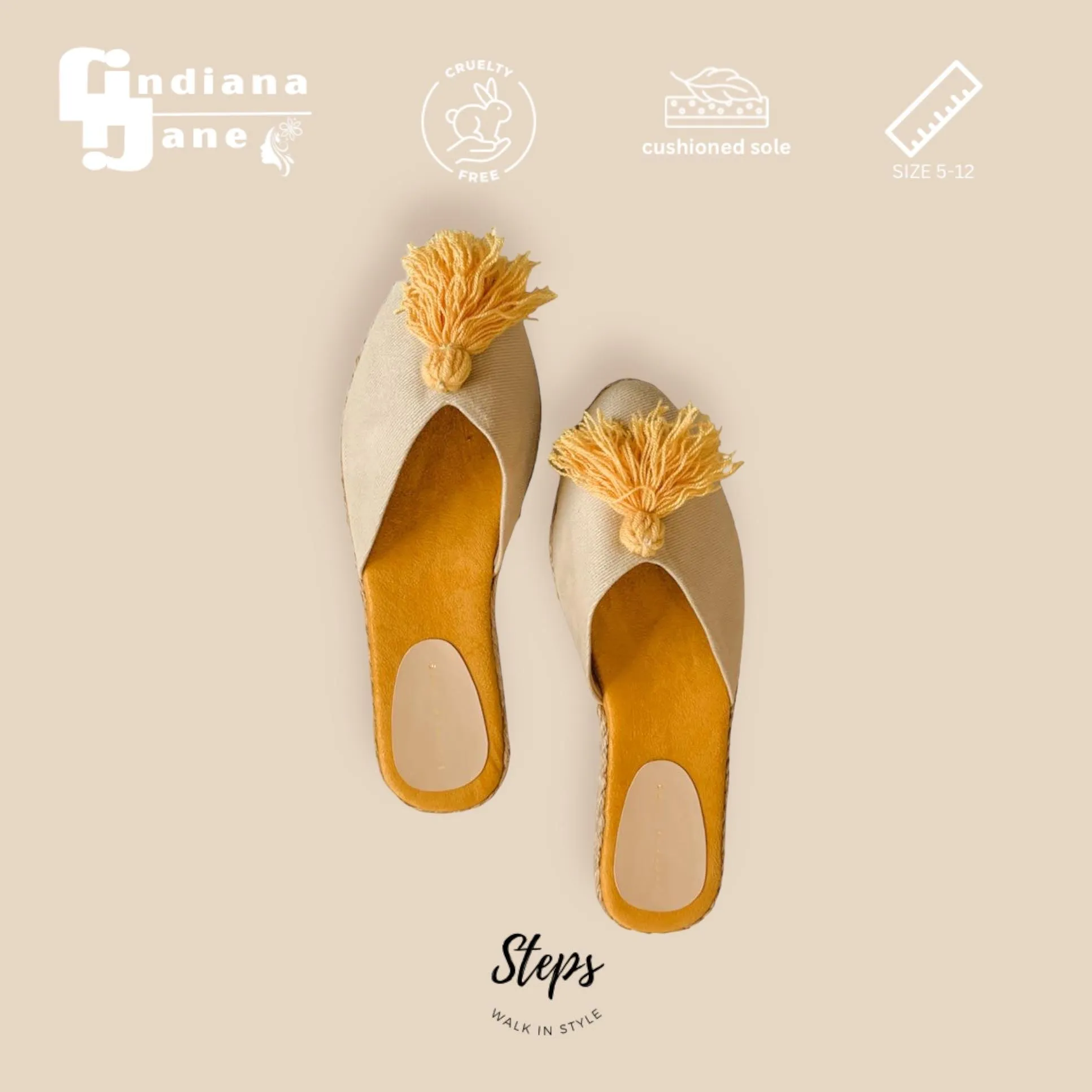 DAHLIA Mustard Tassel Abaca Mules