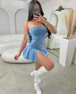 Denim Bustier & Skirt Set
