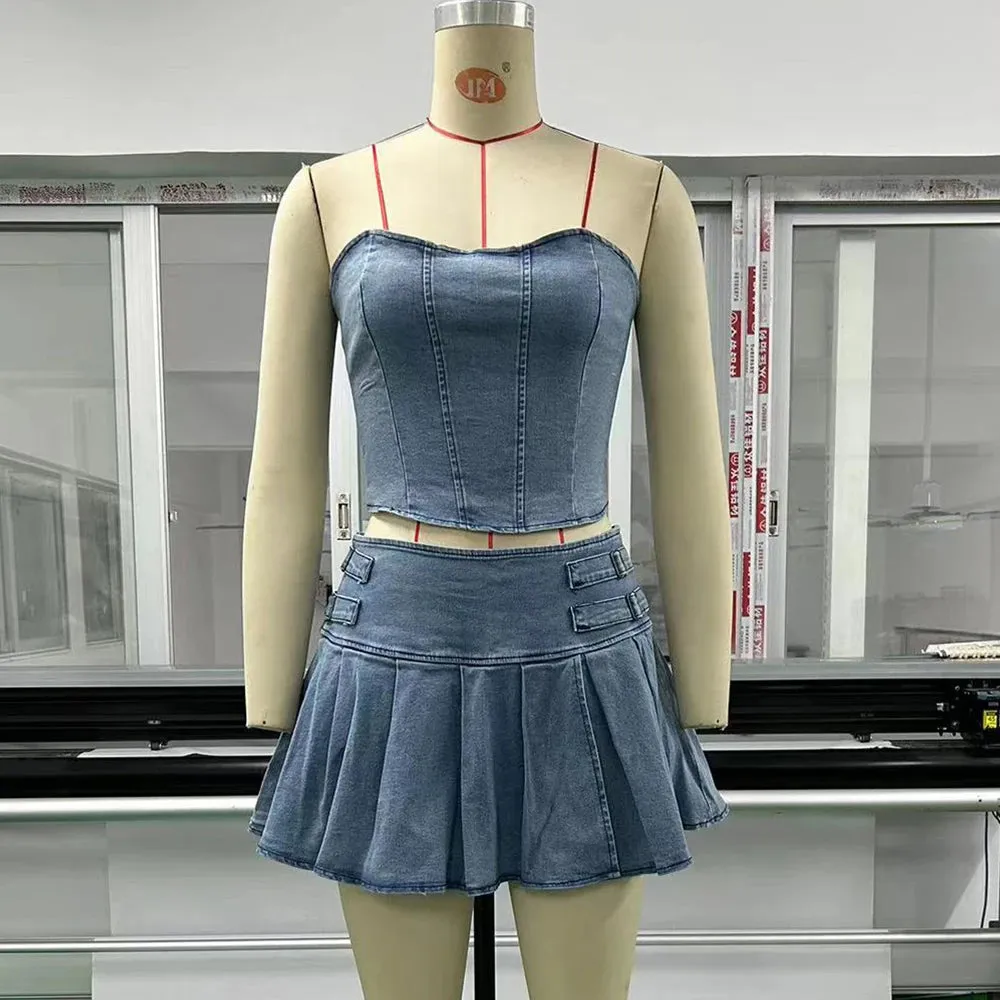 Denim Bustier & Skirt Set