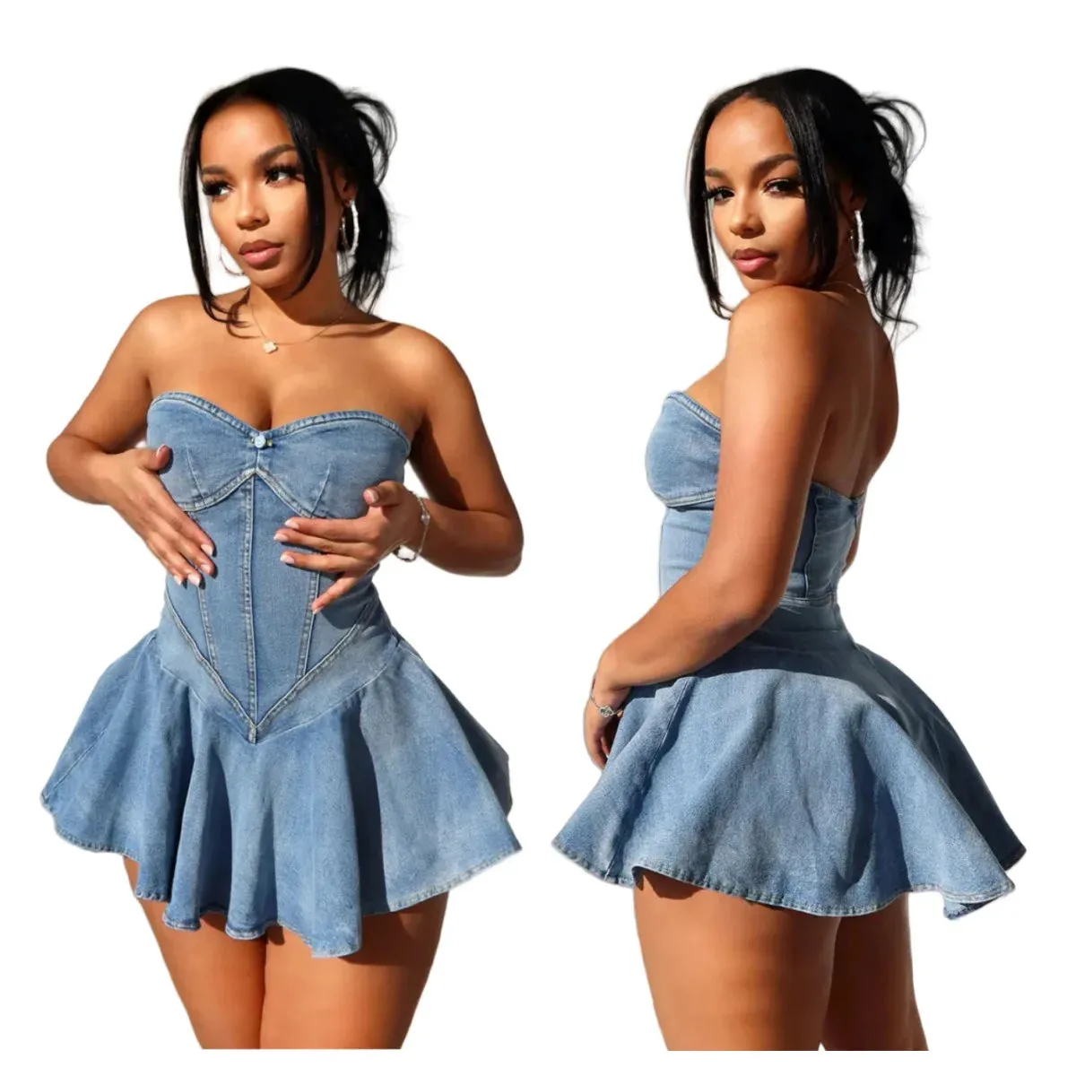 Denim Bustier & Skirt Set