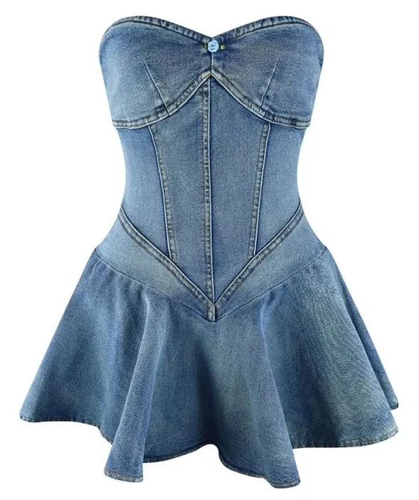 Denim Bustier & Skirt Set