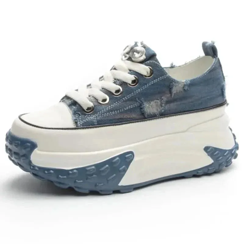 Denim Platform Sneakers | Bling 6cm Height for Women