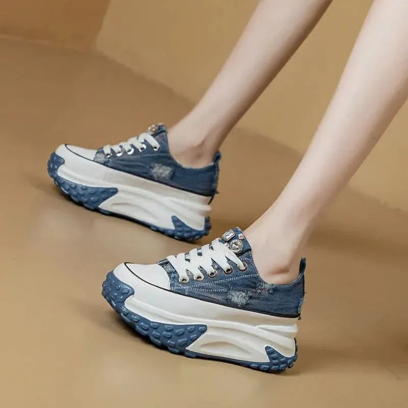 Denim Platform Sneakers | Bling 6cm Height for Women