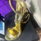 DOLCE & GABBANA Gold Almond Toe Sculpted Heel Sandals