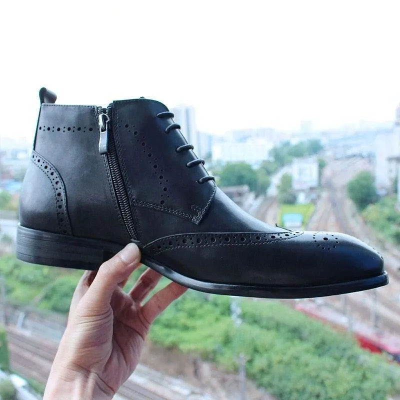 DW Men's Luxurious  Genuine Leather Ankle Boots
