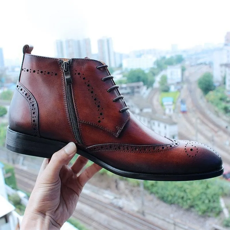 DW Men's Luxurious  Genuine Leather Ankle Boots