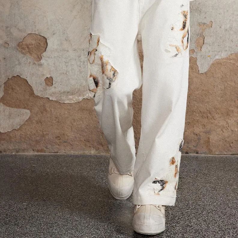 Edgy Fashion Distressed White Jeans